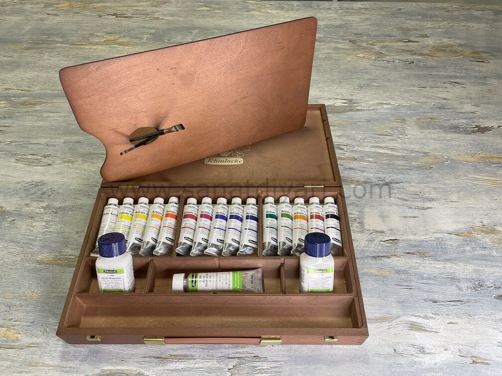 Schmincke Primacrylic Akrilik 35 ml Boya Set Ahşap Kutu 15x35 ml 73515
