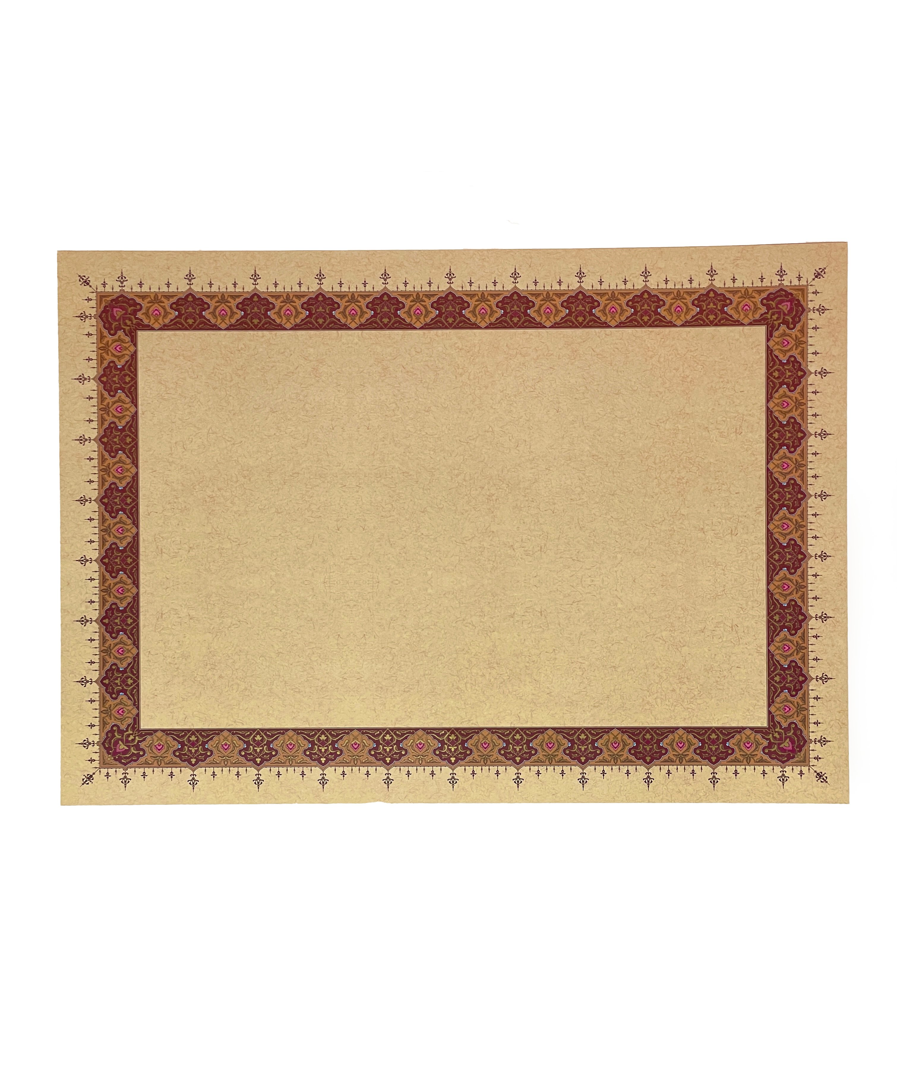 Tezhipli İçi Boş -19- Mat Kuşe Meşk Kağıdı Mohamad Badawi Alktifani 48x68 Cm Tıpkı Basım (BORDO - GOLD YALDIZ)