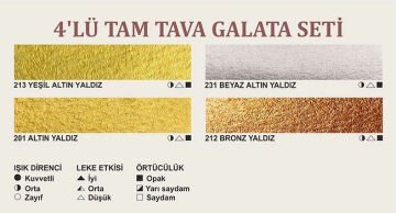 ŞemseArt TBS15 - 4'lü Galata Yaldız Tam Tava El Yapımı Sulu Boya Seti (201F,212F,213F,231F)