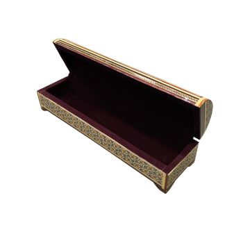 İran Ahşap Kalemlik Sedef Kakma Sandık Tipi - Sarmal Desenli Ultramarine - 30 cm