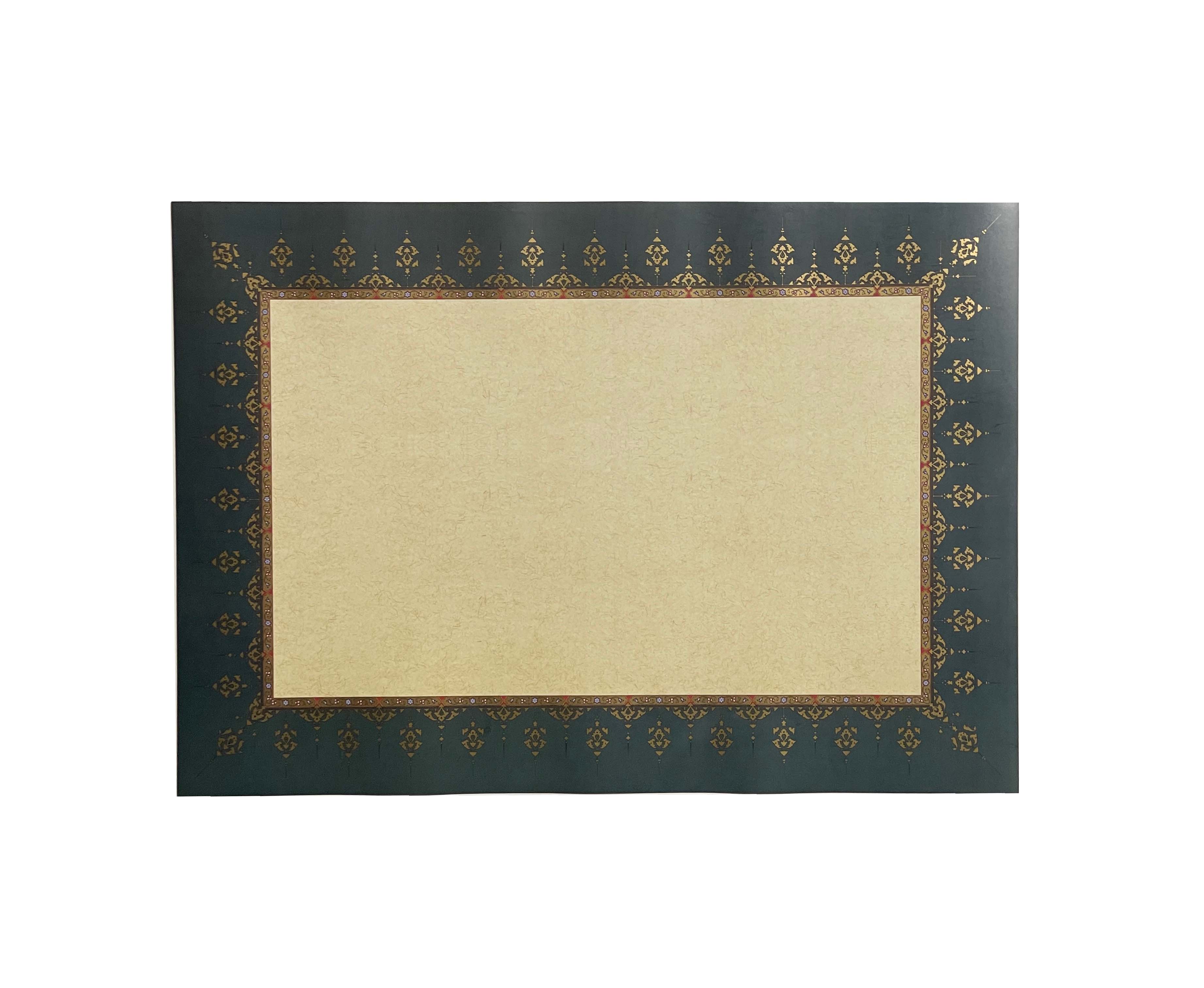 Tezhipli İçi Boş -39- Mat Kuşe Meşk Kağıdı Mohamad Badawi Alktifani 48x68 Cm Tıpkı Basım (KOYU YEŞİL - GOLD YALDIZ)