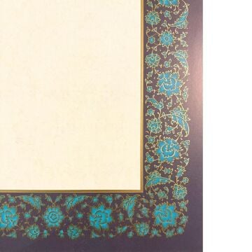 Tezhipli İçi Boş -48- Mat Kuşe Meşk Kağıdı Mohamad Badawi Alktifani A4 Tıpkı Basım (Lacivert - Turkuaz - Gold Yaldız)