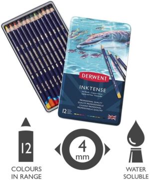 Derwent İnktense Mürekkep Bazlı Kuru Boya Kalem Seti 12 Renk
