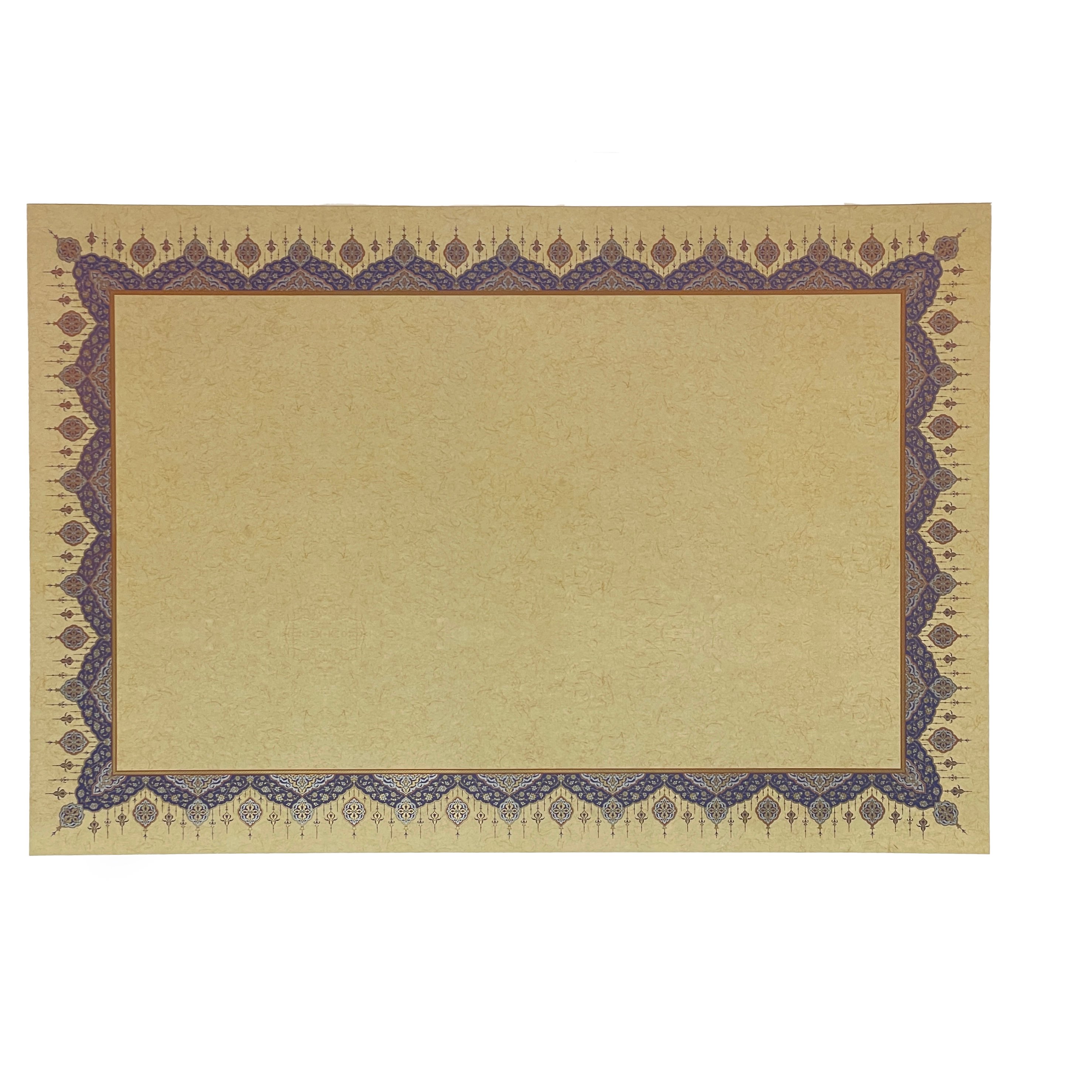 Tezhipli İçi Boş -20- Mat Kuşe Meşk Kağıdı Mohamad Badawi Alktifani 48x68 Cm Tıpkı Basım (COBALT - GOLD YALDIZ - EFLATUN)