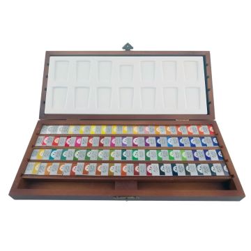 Afra Professional Water Colours Sulu Boya Seti Whole Pan / Büyük Boy Tablet 48'Li Ahşap Kutu