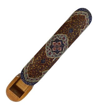 AHŞAP KALEMLİK SEDEF KAKMA Sürgülü Bordo-Beyaz Desenli