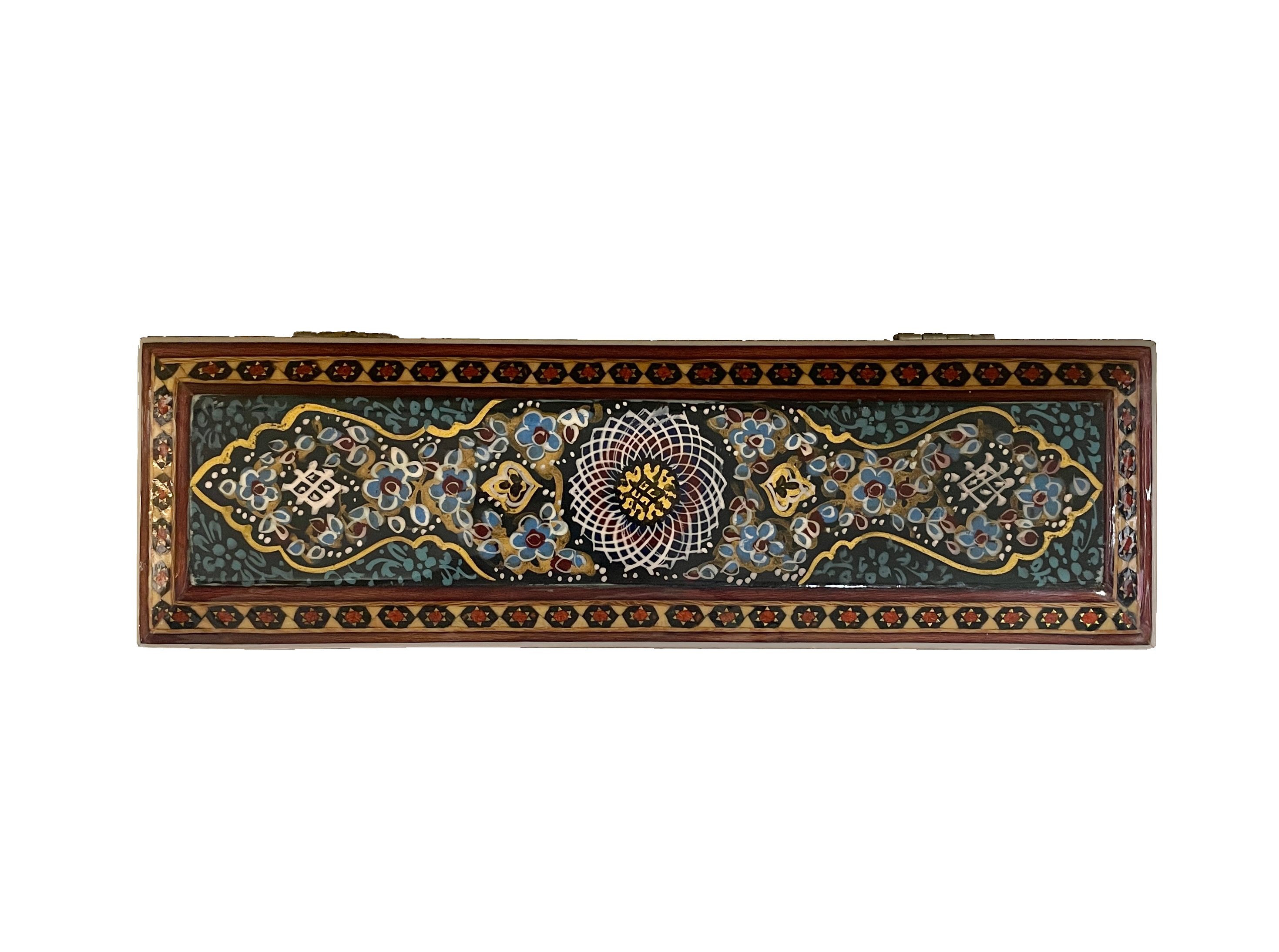 AHŞAP KALEMLİK SEDEF KAKMA Sarmal Mavi Desenli- 20 CM