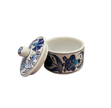 Vera Sanat Seramik Hokka Beyaz - Mavi Çiçek Desenli El Yapımı