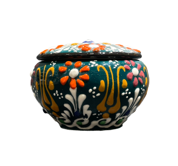 Vera Sanat Seramik Hokka Yeşil - Çiçek Desenli El Yapımı