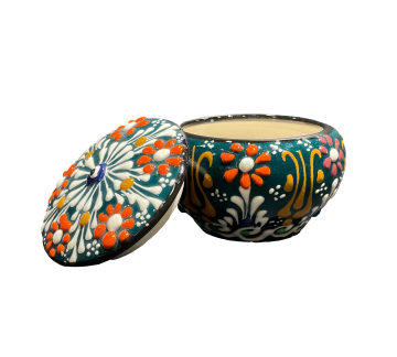 Vera Sanat Seramik Hokka Yeşil - Çiçek Desenli El Yapımı