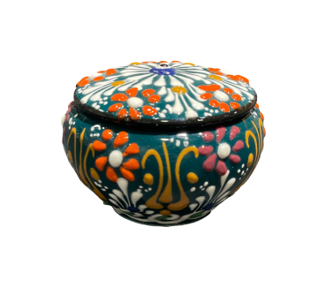 Vera Sanat Seramik Hokka Yeşil - Çiçek Desenli El Yapımı