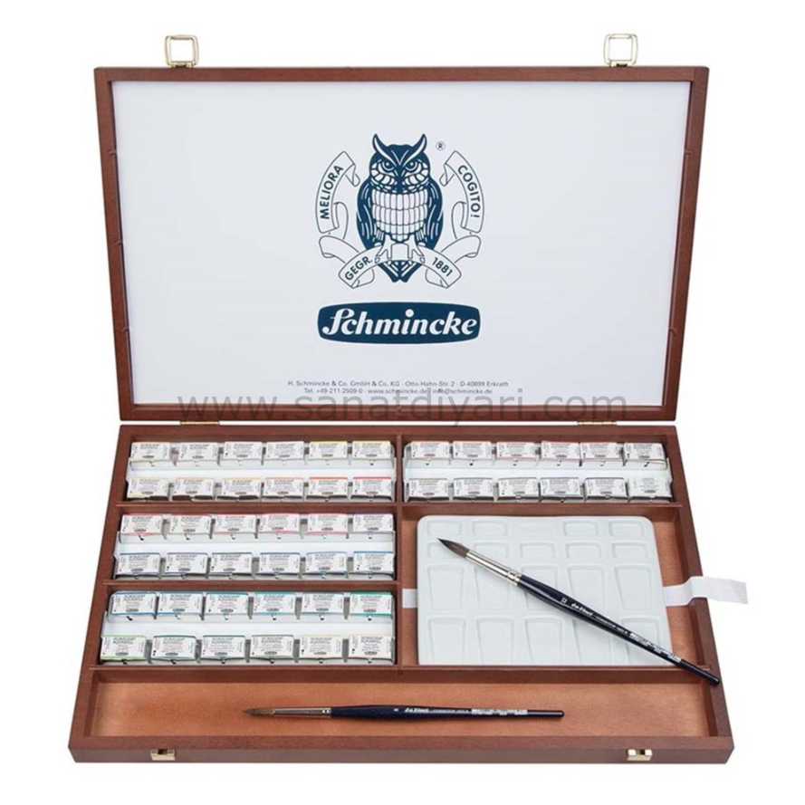 Schmincke Horadam Aquarell 48\'li Tam Tablet Ahşap Kutu 74348