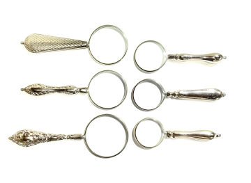 Vera Sanat Gümüş Renkli İşlemeli Saplı 6'Lı El Büyüteci Seti (32-40-45 mm)