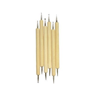 Vera Sanat Ahşap Saplı İğne Perdah Seti / Folyo Kabartma Kalem Seti 6'Lı