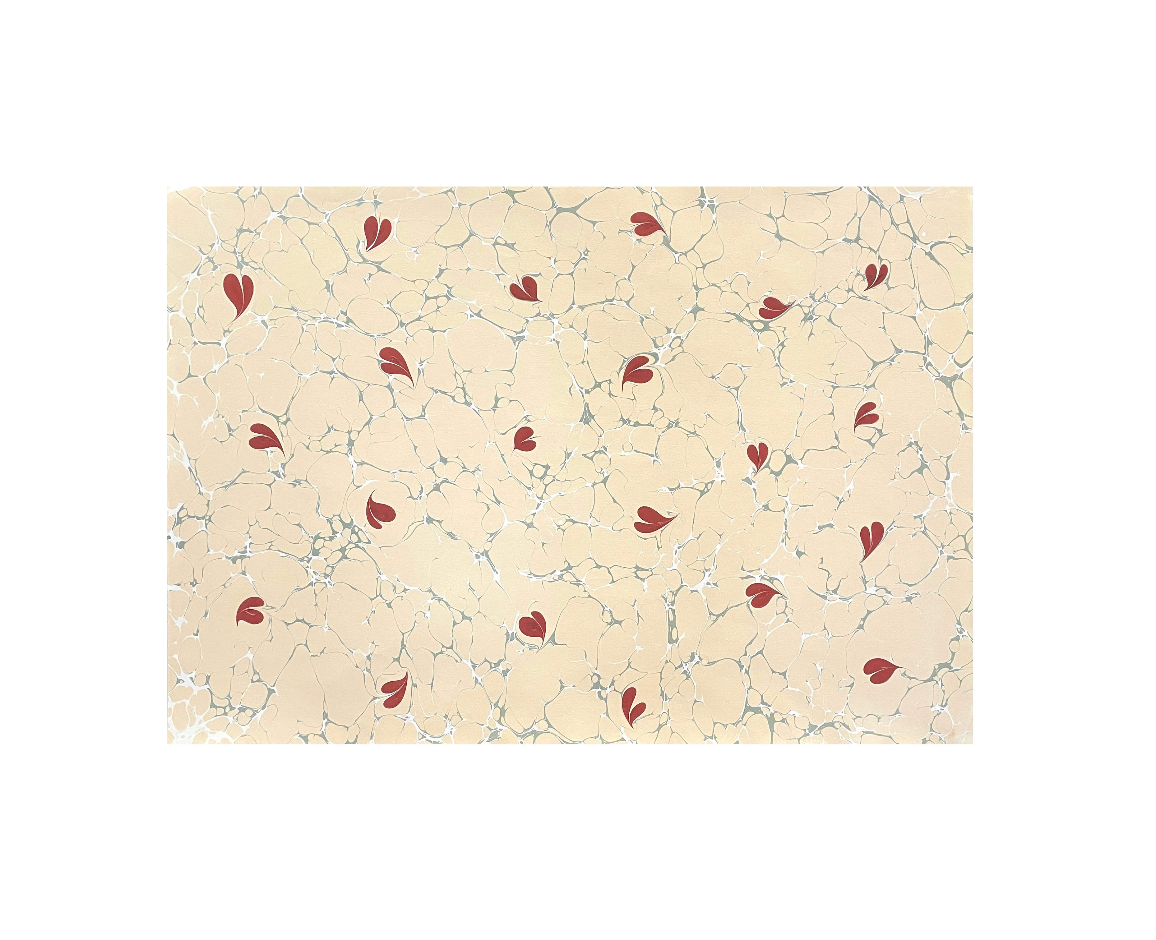 Nedim Sönmez Orijinal El Yapımı Ebru Kağıdı -8 Gönül Ebrusu Krem - 47,5 x 67,5 cm