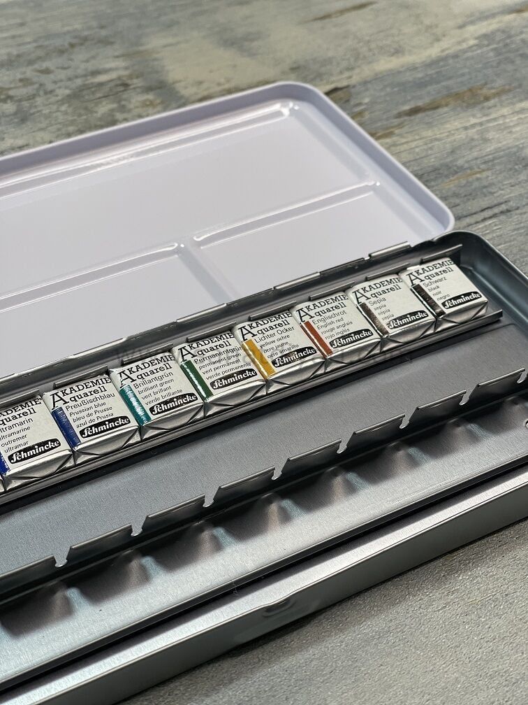 Schmincke Akademie Aquarell Metal Kutu Sulu Boya Seti 12 X Yarım Tablet 75779